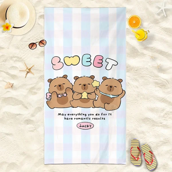 2025 New Capibara Beach Towel Cute Capybara Soft Beach Towel Microfiber Cartoon Printed Towel Comfortable Soft Beach Towel 4