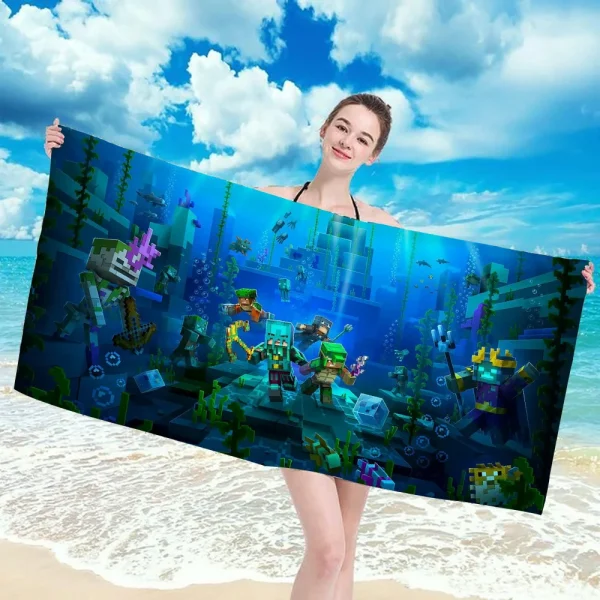 Minecraft Spa Large Bath Towels Bathroom Bathrobe Girl Beach Towel Robe Quick Drying Size Christmas Bathing Adults Anime Home 3