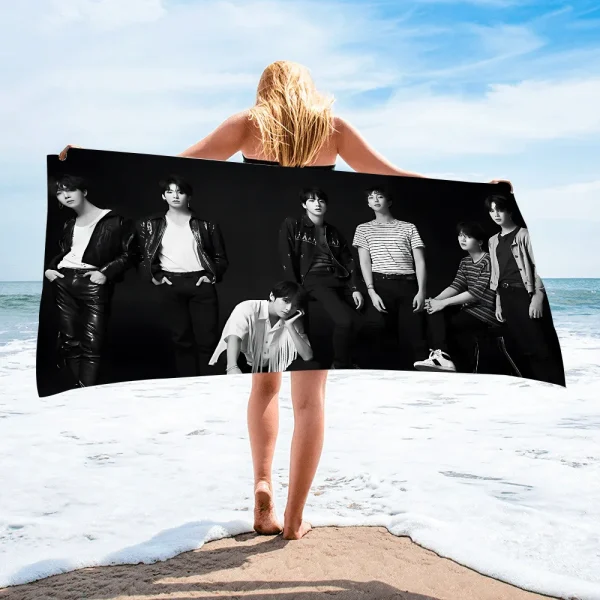 Anime Bath Towel Kpop B-BTS Beach Towels Bathroom Bathrobe Girl Spa Large Size Christmas Bathing Adults Robe Home Textile Garden 1