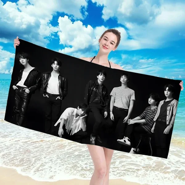Anime Bath Towel Kpop B-BTS Beach Towels Bathroom Bathrobe Girl Spa Large Size Christmas Bathing Adults Robe Home Textile Garden 3