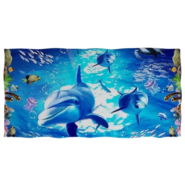 Cute Dolphin Printed Beach Towel for Adults Kids Soft Water Absorbing Breathable Bath Towel for Summer Surf Travel Towel Blanket 3