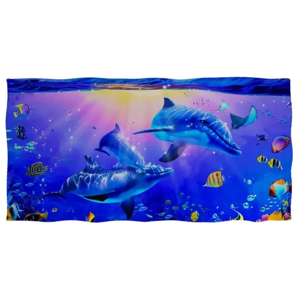 Cute Dolphin Printed Beach Towel for Adults Kids Soft Water Absorbing Breathable Bath Towel for Summer Surf Travel Towel Blanket 5
