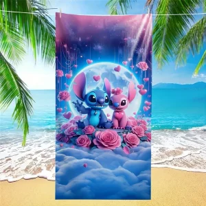 Stitch and Stitchette Beach Towel: A Magical Oceanic Escape with Love and Roses Suitable for beach towels, towels, bath towels 1