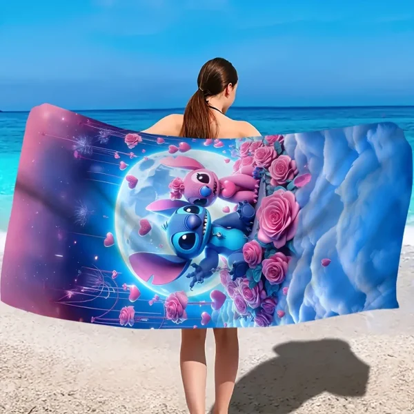 Stitch and Stitchette Beach Towel: A Magical Oceanic Escape with Love and Roses Suitable for beach towels, towels, bath towels 2