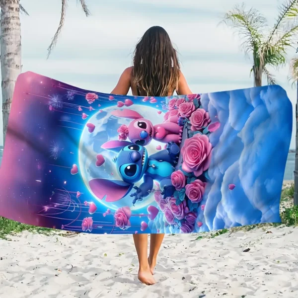 Stitch and Stitchette Beach Towel: A Magical Oceanic Escape with Love and Roses Suitable for beach towels, towels, bath towels 3