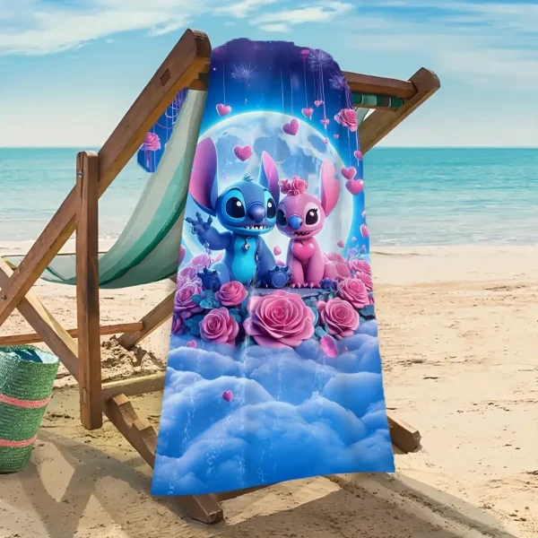 Stitch and Stitchette Beach Towel: A Magical Oceanic Escape with Love and Roses Suitable for beach towels, towels, bath towels 4