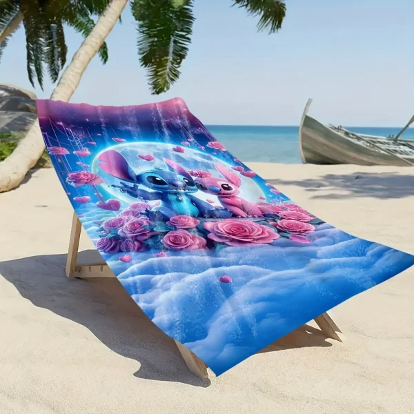 Stitch and Stitchette Beach Towel: A Magical Oceanic Escape with Love and Roses Suitable for beach towels, towels, bath towels 5