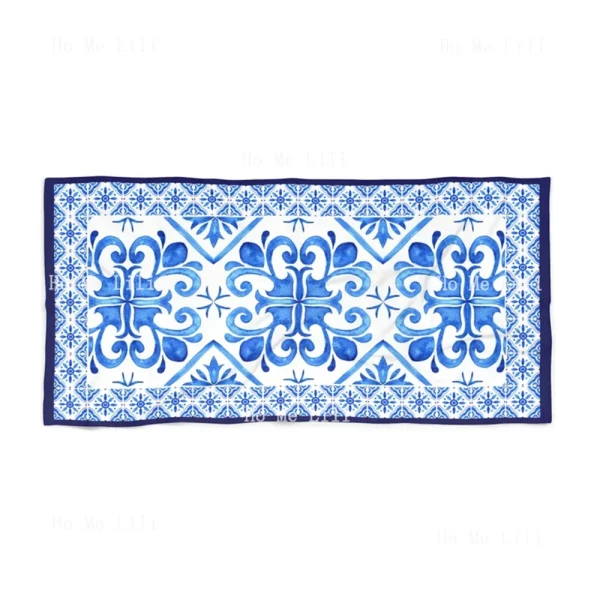 Blue And White Spanish Tile Coastal Gifts Quick Drying Towel 3