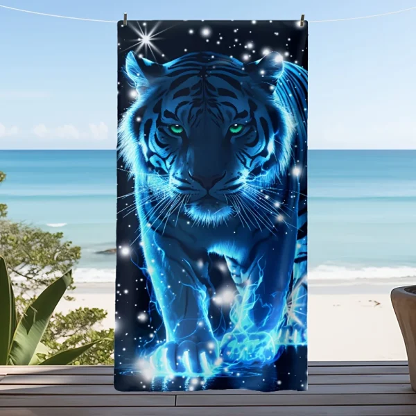 Blue Tiger Electric Cool Beach TowelMicrofiber terry bath towels for yoga, travel, swimming, fitness and camping 1
