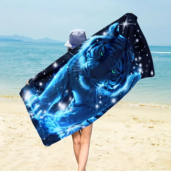 Blue Tiger Electric Cool Beach TowelMicrofiber terry bath towels for yoga, travel, swimming, fitness and camping 2