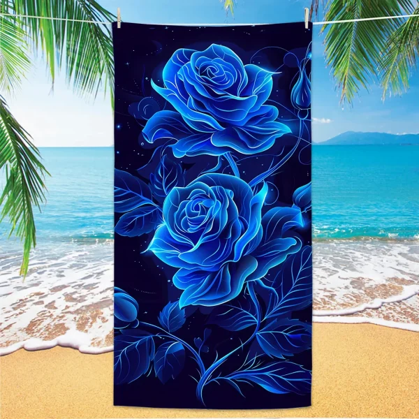 Rose Pattern Beach Towel, Digital Printing Thin Quick-Dry Anti-Sand Microfiber Lightweight for Swim, Yoga, Travel, Gym, Gift 1