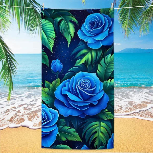 Rose Pattern Beach Towel, Digital Printing Thin Quick-Dry Anti-Sand Microfiber Lightweight for Swim, Yoga, Travel, Gym, Gift 2