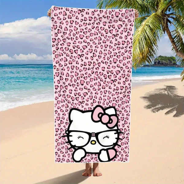 Hello Kitty Pink Heart Leopard Print Beach Towel: Fun and Stylish for Your Summer Getaway!, Towels, holiday party decorations 1
