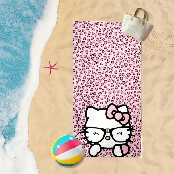 Hello Kitty Pink Heart Leopard Print Beach Towel: Fun and Stylish for Your Summer Getaway!, Towels, holiday party decorations 2