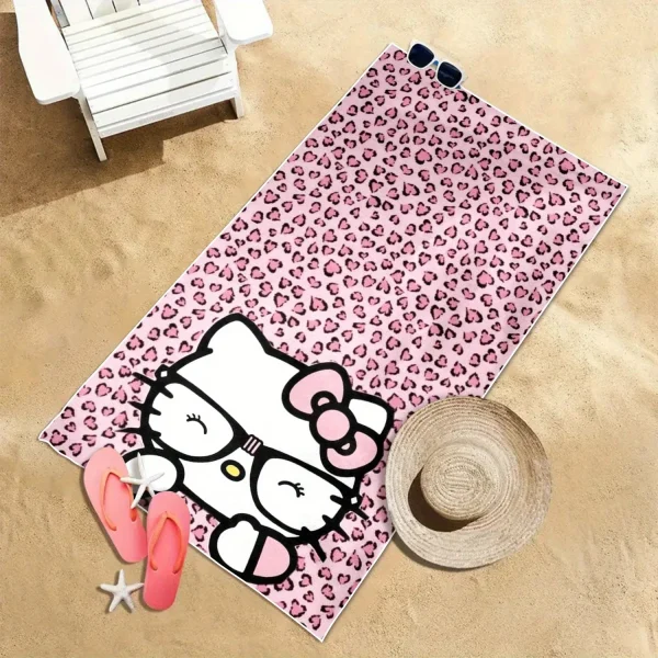 Hello Kitty Pink Heart Leopard Print Beach Towel: Fun and Stylish for Your Summer Getaway!, Towels, holiday party decorations 3