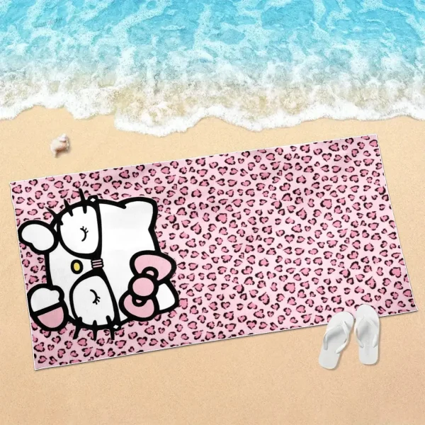 Hello Kitty Pink Heart Leopard Print Beach Towel: Fun and Stylish for Your Summer Getaway!, Towels, holiday party decorations 4