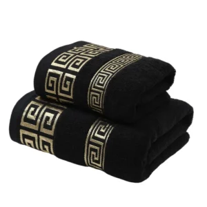 2pcs Set Black Bathroom Towel Sets 100% Cotton Embroidered Bathroom Towel Christmas Gift Sport Towel Sets Home Hotel Use 수건 세트 1