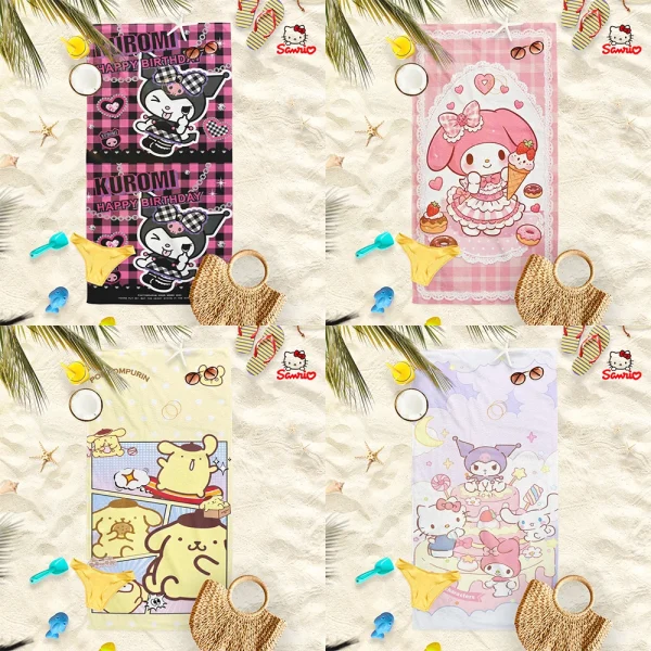 Adorable Sanrio Character Beach Towels: Kuromi, My Melody, Pompurin, and More! Suitable for towels, bath towels, beach towels 1