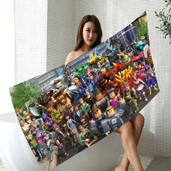3D GAME R-ROBLOXES Towel Beach Towels Large Spa Bathrobe Girl Bath Bathroom Size Christmas Bathing Adults Robe Anime Home Garden 4