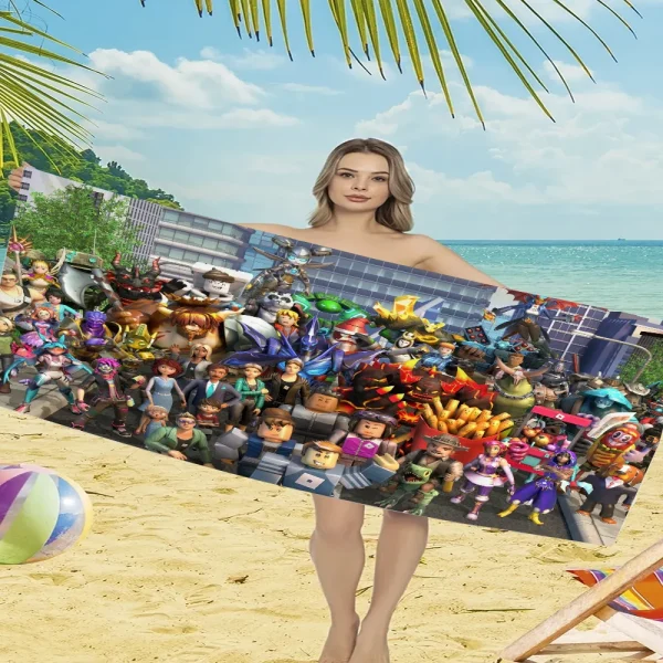3D GAME R-ROBLOXES Towel Beach Towels Large Spa Bathrobe Girl Bath Bathroom Size Christmas Bathing Adults Robe Anime Home Garden 6