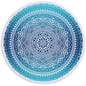 BeddingOutlet Bohemian Round Beach Towel Sky Blue Tassel Mandala Tapestry Yoga Mat Floral Toalla Sunblock Boho Blanket 150cm 1