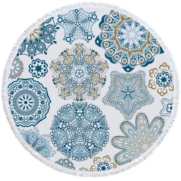 BeddingOutlet Bohemian Round Beach Towel Sky Blue Tassel Mandala Tapestry Yoga Mat Floral Toalla Sunblock Boho Blanket 150cm 3