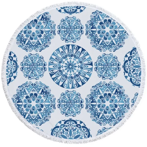 BeddingOutlet Bohemian Round Beach Towel Sky Blue Tassel Mandala Tapestry Yoga Mat Floral Toalla Sunblock Boho Blanket 150cm 4