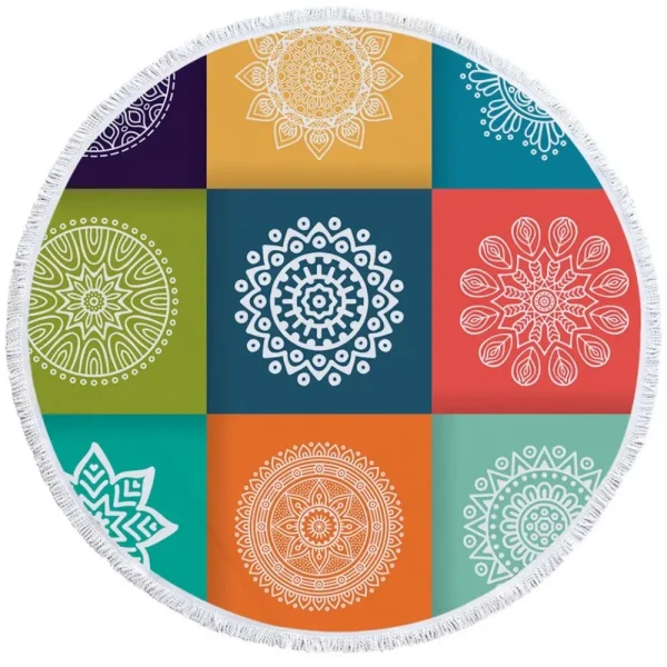 BeddingOutlet Bohemian Round Beach Towel Sky Blue Tassel Mandala Tapestry Yoga Mat Floral Toalla Sunblock Boho Blanket 150cm 5