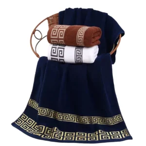 70x140cm Big Bath Towels Geometric Embroidered Bathroom Cotton Towels Blue White Brown Luxury Personalized Gift Towels 수건 세트 1