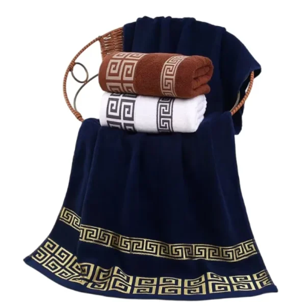 70x140cm Big Bath Towels Geometric Embroidered Bathroom Cotton Towels Blue White Brown Luxury Personalized Gift Towels 수건 세트 1