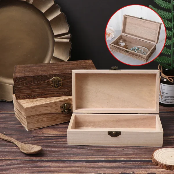 20*10*6 Cm Rectangular Durable Wooden Storage Box Retro Jewelry Box Gift Box Desktop Organizer Clamshell Container 2