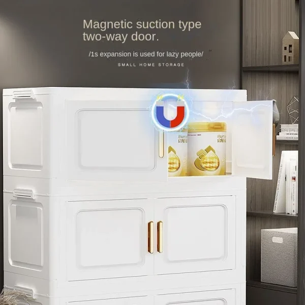 Large Capacity Fold Storage Box Plastic Storage Bin with Lid Stackable Storage Box with Wheels Sundries Storage With Double Door 5