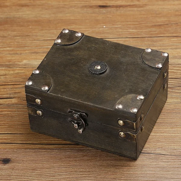Vintage wooden storage box, exquisite organizing box for desktop, ID cards and jewelry, wooden box, pirate treasure chest 1