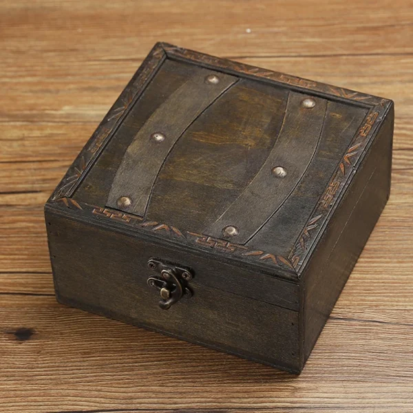 Vintage wooden storage box, exquisite organizing box for desktop, ID cards and jewelry, wooden box, pirate treasure chest 3