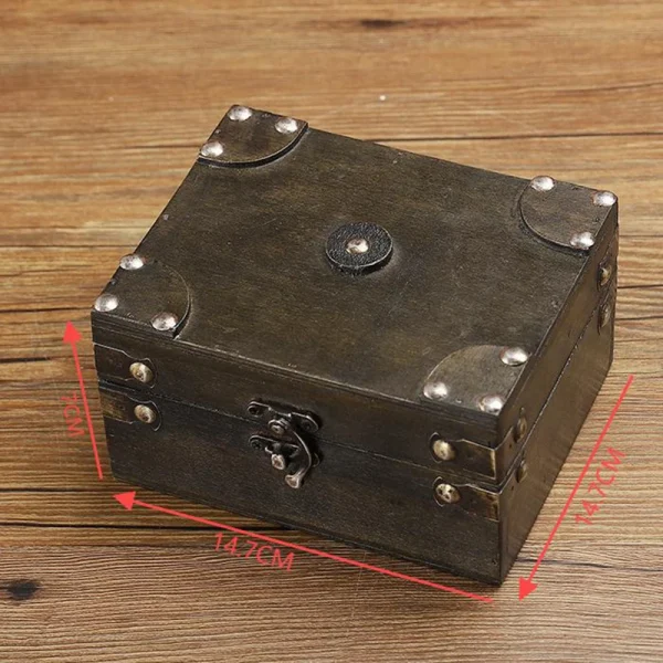 Vintage wooden storage box, exquisite organizing box for desktop, ID cards and jewelry, wooden box, pirate treasure chest 4