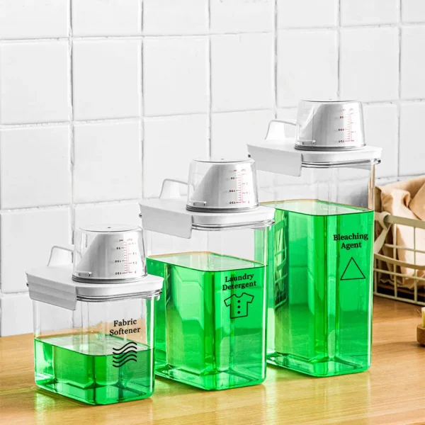 Airtight Laundry Detergent Powder Storage Box Clear washing Powder Container With Measuring Cup Multipurpose Plastic Cereal Jar 2