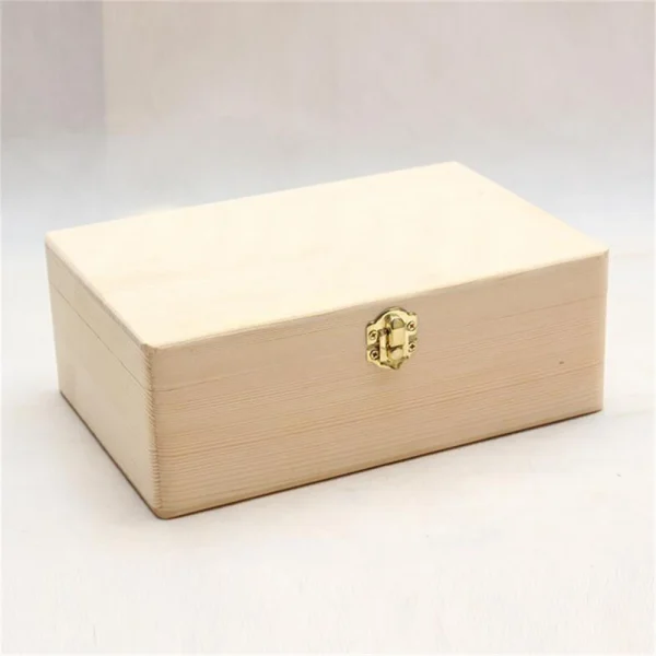 Home Storage Box Natural Wooden With Lid Golden Lock Postcard Organizer Handmade Craft Jewelry Case Wooden Box Casket NEW 1