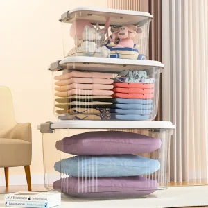 Transparent Storage Box With Lid Dustproof Cosmetics Clothing Groceries Bedroom Dormitory Toys Stackable Storage Bins 1
