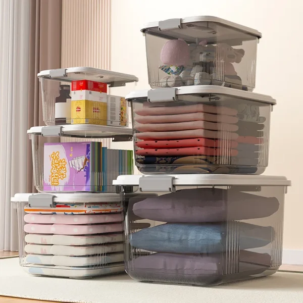 Transparent Storage Box With Lid Dustproof Cosmetics Clothing Groceries Bedroom Dormitory Toys Stackable Storage Bins 2