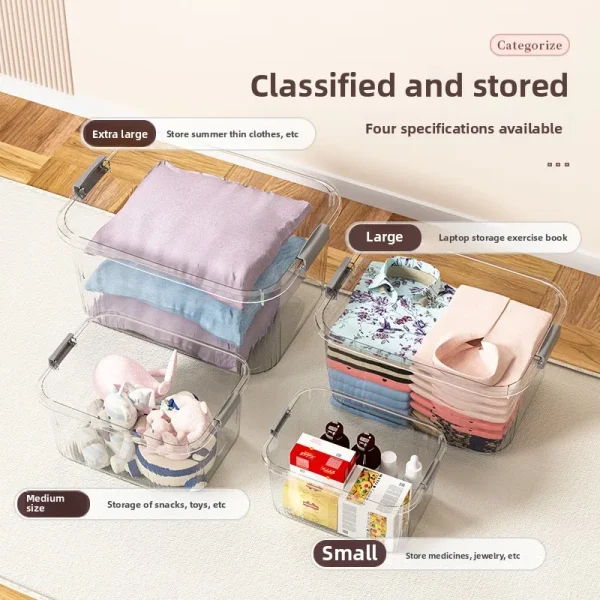Transparent Storage Box With Lid Dustproof Cosmetics Clothing Groceries Bedroom Dormitory Toys Stackable Storage Bins 3