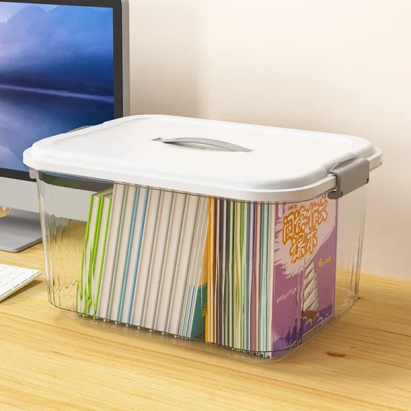 Transparent Storage Box With Lid Dustproof Cosmetics Clothing Groceries Bedroom Dormitory Toys Stackable Storage Bins 4