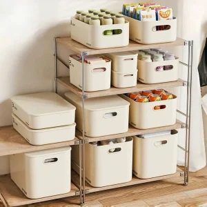 Stackable Storage Box with Lid Dustproof Cosmetics Clothing Grocery Storage Trunk Snack Storage Container Toy Storage Bin Basket 1