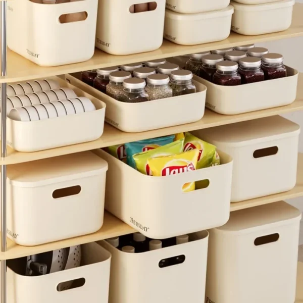 Stackable Storage Box with Lid Dustproof Cosmetics Clothing Grocery Storage Trunk Snack Storage Container Toy Storage Bin Basket 4