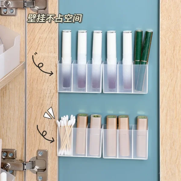 1/2pcs Wall-Mounted Mini Storage Box Transparent Plastic 2/3 Grids Makeup Holders Self-adhesive Sundries Rack Organizer 4