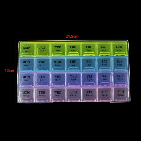 1 PC 4 Row 28 Squares Weekly 7 Days Tablet Pill Box Holder Medicine Storage Container Case Pill Case Organizer Storage Box 2