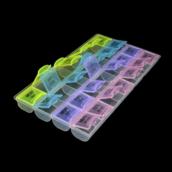 1 PC 4 Row 28 Squares Weekly 7 Days Tablet Pill Box Holder Medicine Storage Container Case Pill Case Organizer Storage Box 4
