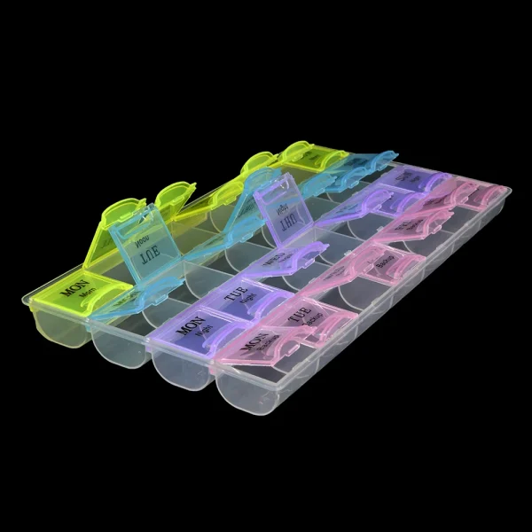 1 PC 4 Row 28 Squares Weekly 7 Days Tablet Pill Box Holder Medicine Storage Container Case Pill Case Organizer Storage Box 6