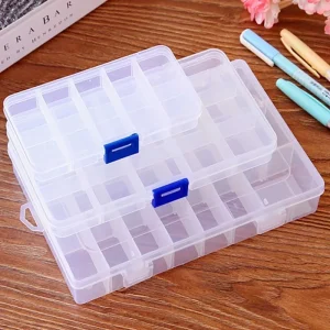 Portable Transparent Storage Box 10/15/24 Grids Plastic Clear Organizer with Cover Box for Jewelry Earrings Screw Nails Parts 1