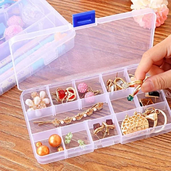 Portable Transparent Storage Box 10/15/24 Grids Plastic Clear Organizer with Cover Box for Jewelry Earrings Screw Nails Parts 2
