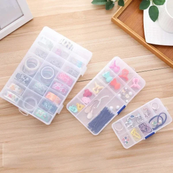 Portable Transparent Storage Box 10/15/24 Grids Plastic Clear Organizer with Cover Box for Jewelry Earrings Screw Nails Parts 5